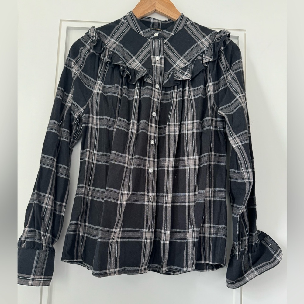 Brooks Brothers Women's Cotton Blend Ruffle Tartan Popover Shirt Sz 4